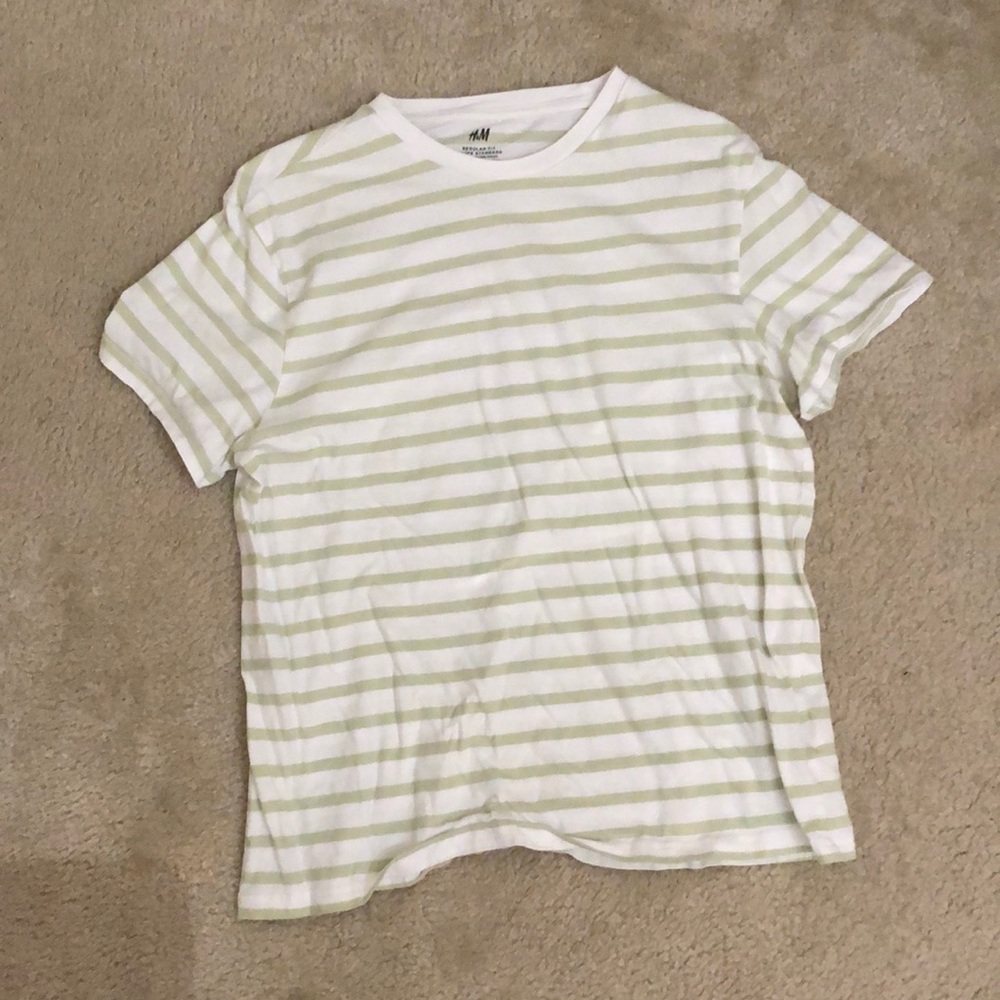 Striped Tee   -   White and Green   Standard Fit  Large